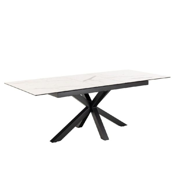 Hebron Ceramic Small Extending Dining Table In White | Bed Sava