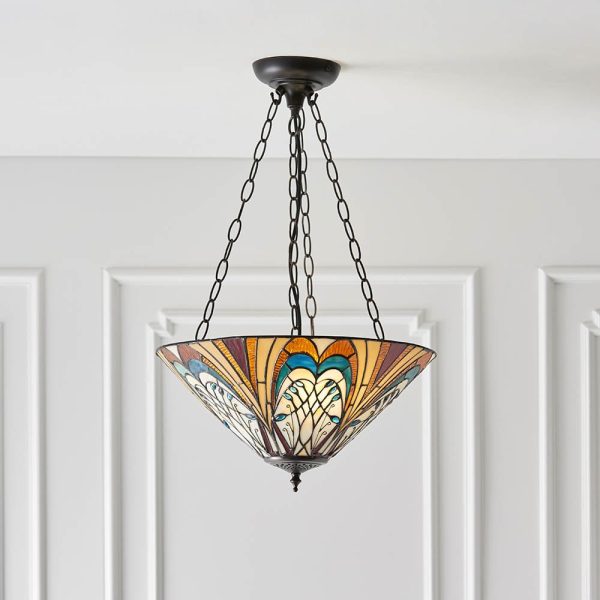 Hector Inverted Tiffany Glass Shade Pendant Light In Satin Black | Bed Sava