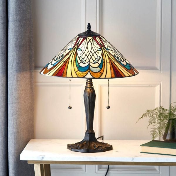Hector Medium Tiffany Glass Shade Table Lamp In Satin Black | Bed Sava