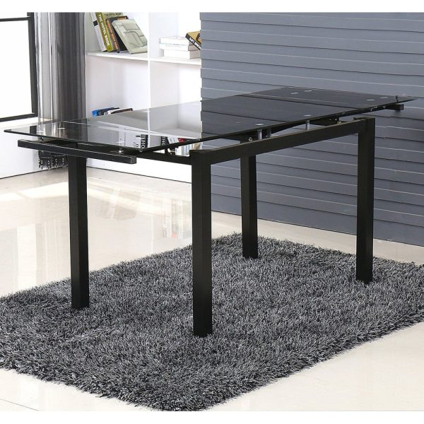 Helena Large Glass Extending Dining Table In Black | Bed Sava