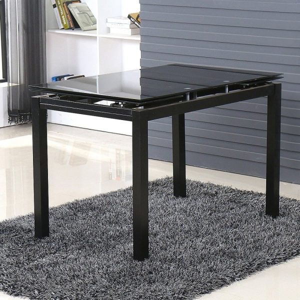 Helena Small Glass Extending Dining Table In Black | Bed Sava