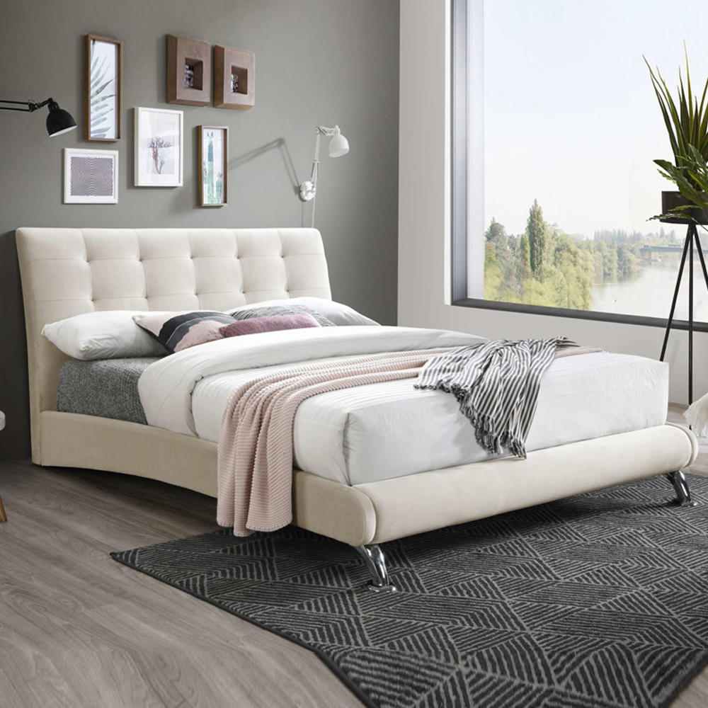 Helsinki Fabric Double Bed In Warm Stone