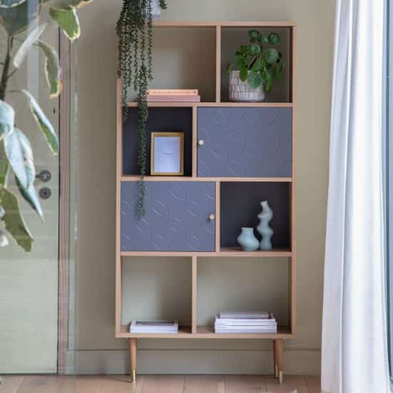 Newberry Wooden Display Cabinet With 2 Doors In Oak And Grey
