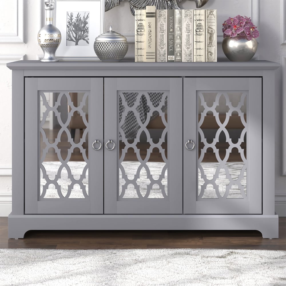 Herceg Wooden Storage Cabinet With 3 Doors In Grey