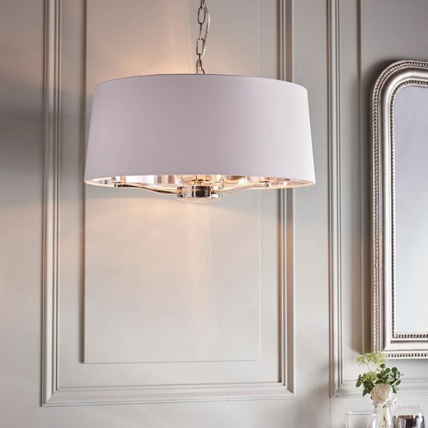 Herriman 3 Light Fabric Shade Ceiling Light In Bright Nickel | Bed Sava