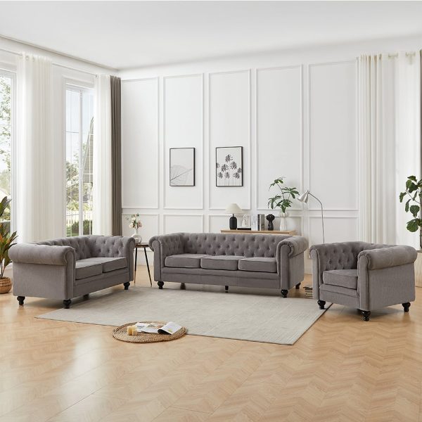 Hertford Fabric 3+2+1 Seater Sofa Set In Grey | Bed Sava