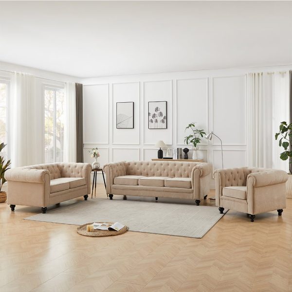 Hertford Fabric 3+2+1 Seater Sofa Set In Stone | Bed Sava