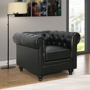 Hertford Chesterfield Faux Leather 1 Seater Sofa In Black | Bed Sava
