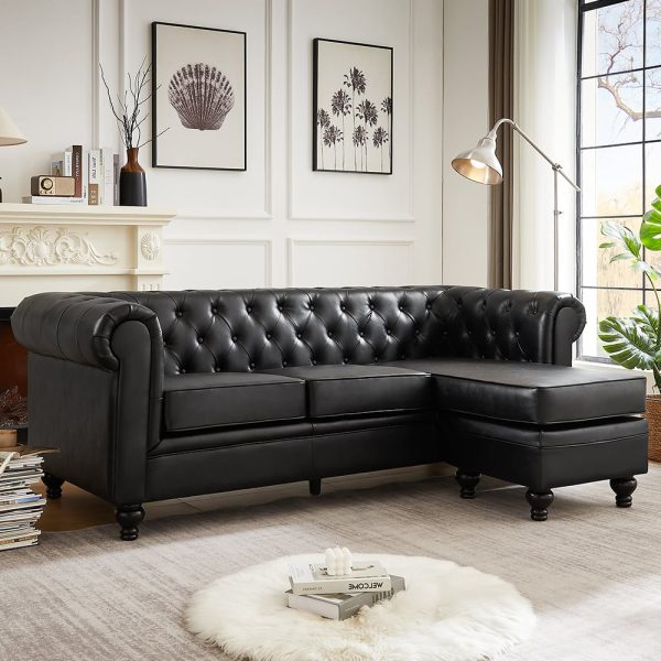 Hertford Faux Leather L Shaped Corner Sofa In Black | Bed Sava