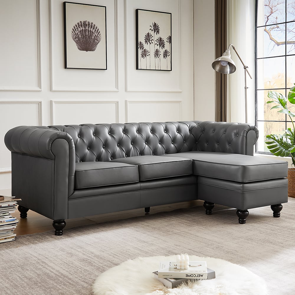 Hertford Faux Leather L Shaped Corner Sofa In Dark Grey