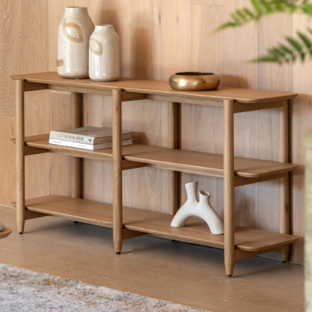 Hervey Wide Wooden Bookcase With 4 Shelves In Natural