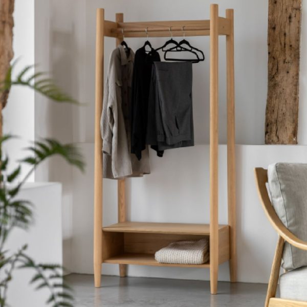 Hervey Wooden Coat Rack With 1 Shelf In Natural | Bed Sava