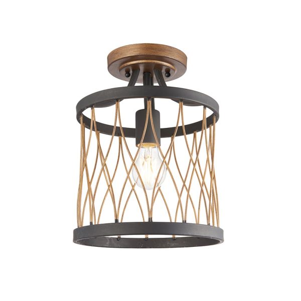 Heston Rustic Bronze Semi Flush Light In Matt Black | Bed Sava