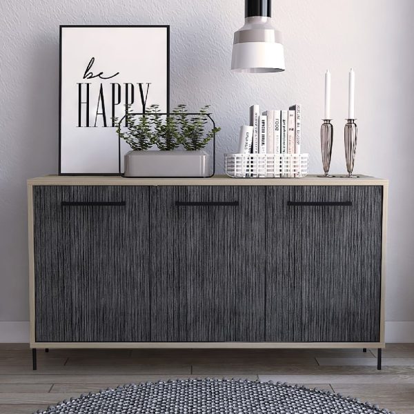 Heswall Wooden Sideboard With 3 Doors In Oak And Grey | Bed Sava