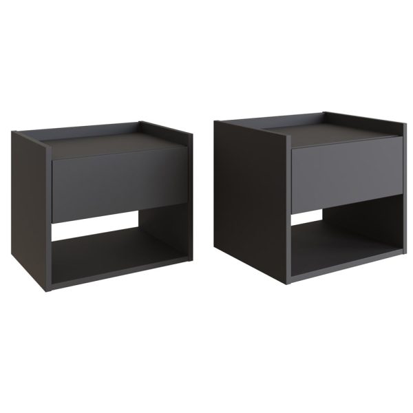 Hever Wall Hung Anthracite Wooden Bedside Cabinets In Pair | Bed Sava