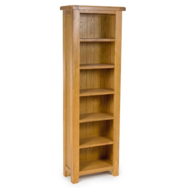 Hewitt Slim Wooden Bookcase With 6 Shelves In Rustic Oak | Bed Sava