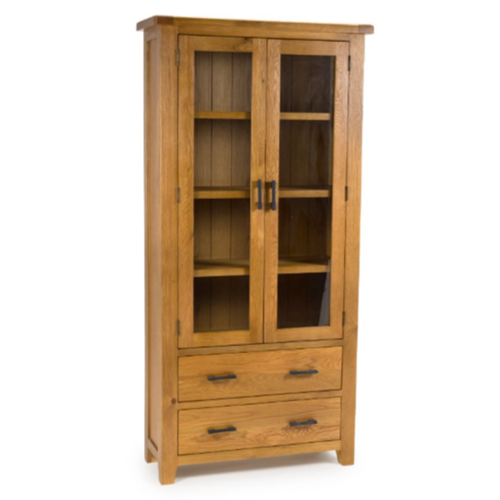Hewitt Wooden Display Cabinet With 2 Doors 2 Drawers In Rustic Oak