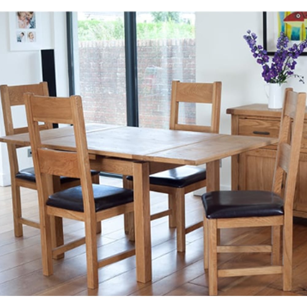 Hewitt Wooden Drop Lift Dining Set With 4 Chairs In Rustic Oak