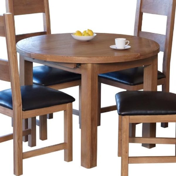 Hewitt Wooden Round Extending Dining Table In Oak | Bed Sava