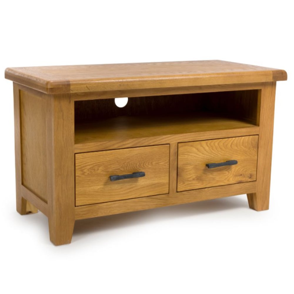 Hewitt Wooden TV Stand With 2 Drawers In Rustic Oak