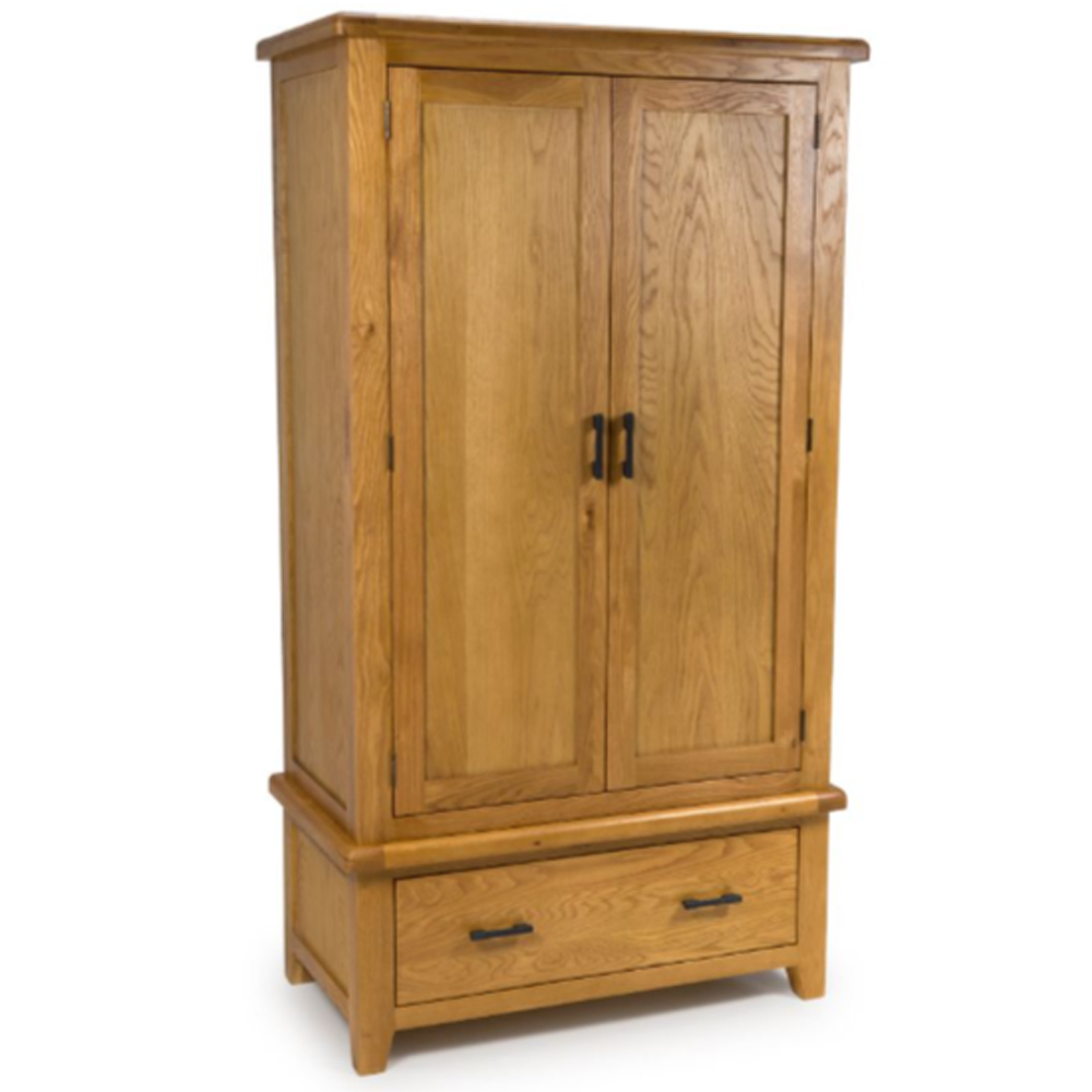 Hewitt Wooden Wardrobe With 2 Doors 1 Drawer In Rustic Oak