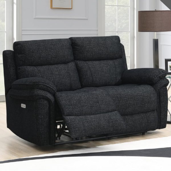 Hialeah Fabric Electric Recliner 2 Seater Sofa In Black | Bed Sava