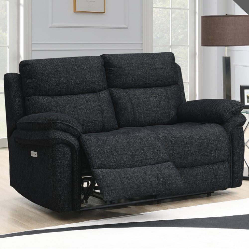 Hialeah Fabric Electric Recliner 2 Seater Sofa In Black