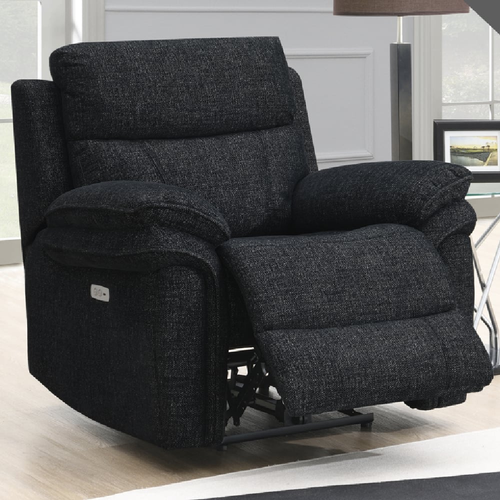 Hialeah Fabric Electric Recliner 1 Seater Sofa In Black