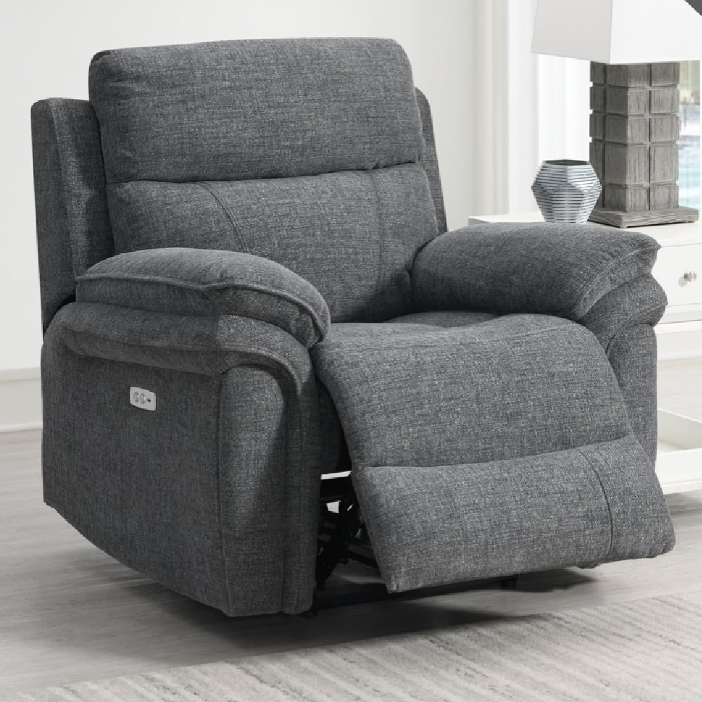 Hialeah Fabric Electric Recliner 1 Seater Sofa In Dark Grey