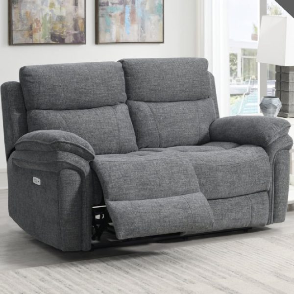 Hialeah Fabric Electric Recliner 2 Seater Sofa In Dark Grey | Bed Sava