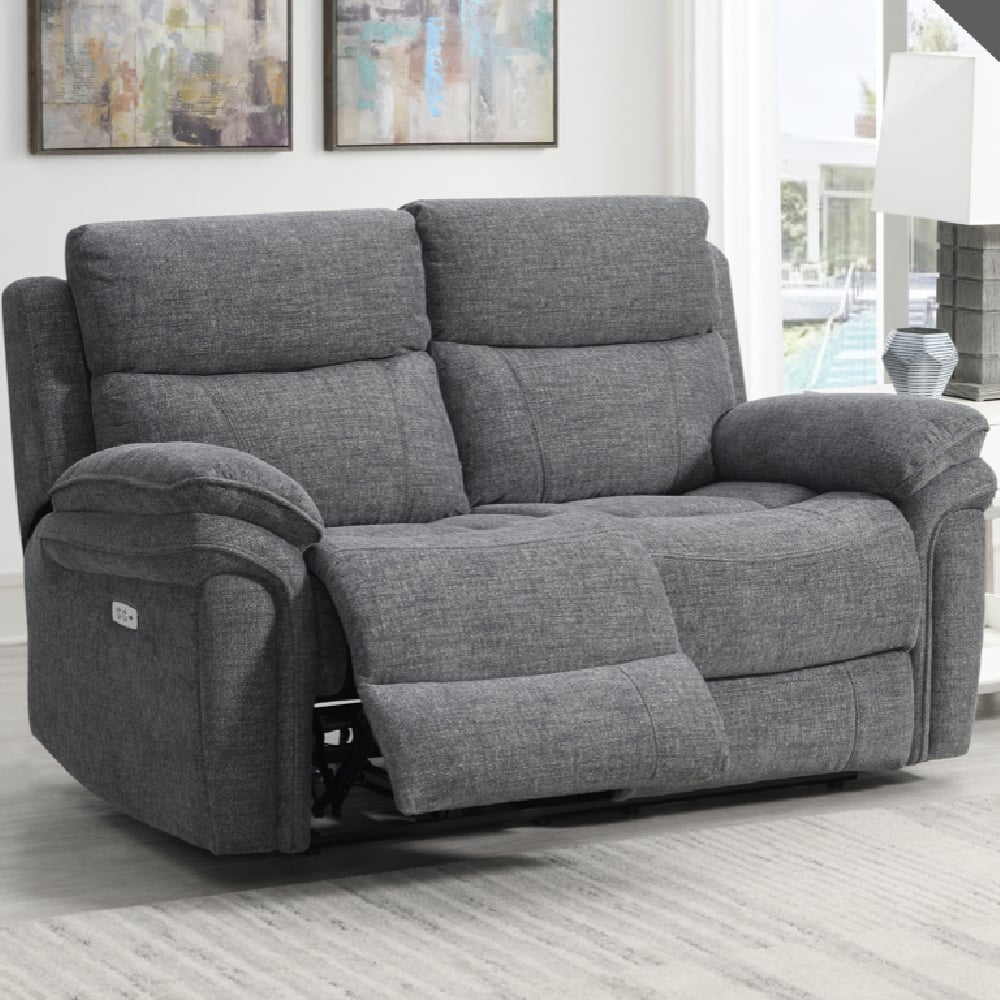 Hialeah Fabric Electric Recliner 2 Seater Sofa In Dark Grey
