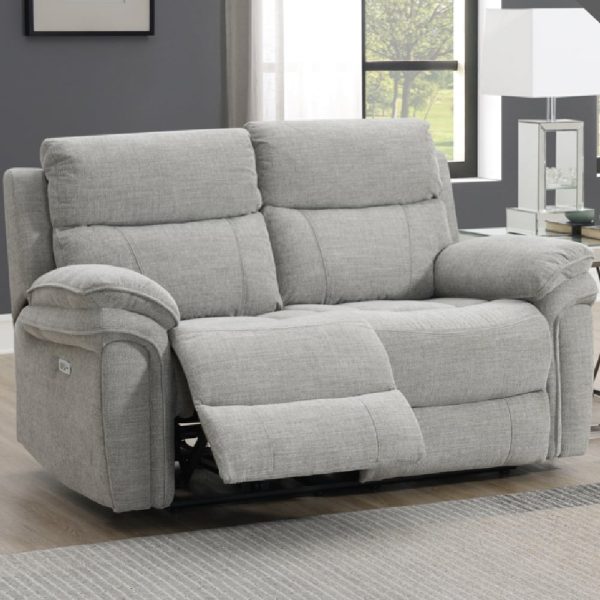 Hialeah Fabric Electric Recliner 2 Seater Sofa In Light Grey | Bed Sava
