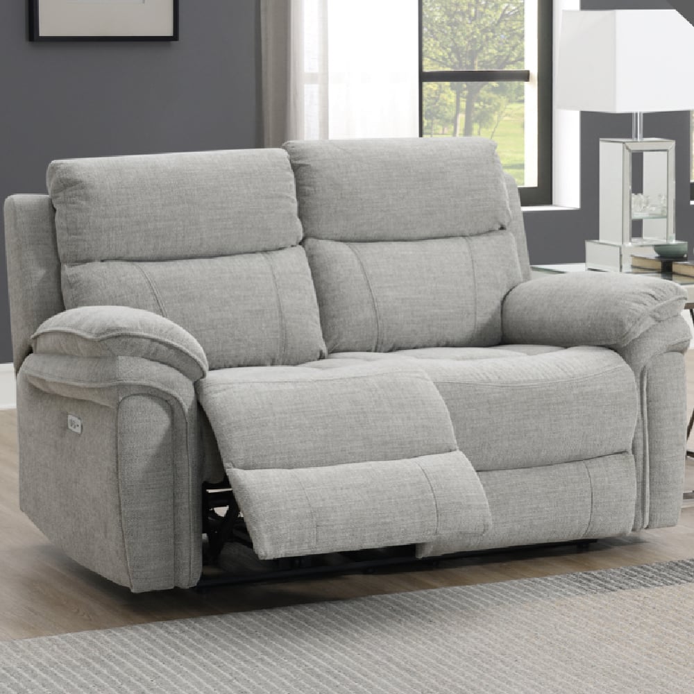 Hialeah Fabric Electric Recliner 2 Seater Sofa In Light Grey