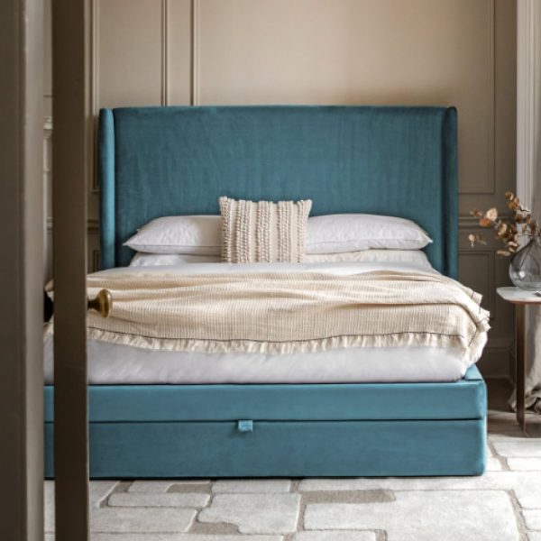 Hickory Velvet King Size Bed With 2 Drawers In Atlantic | Bed Sava