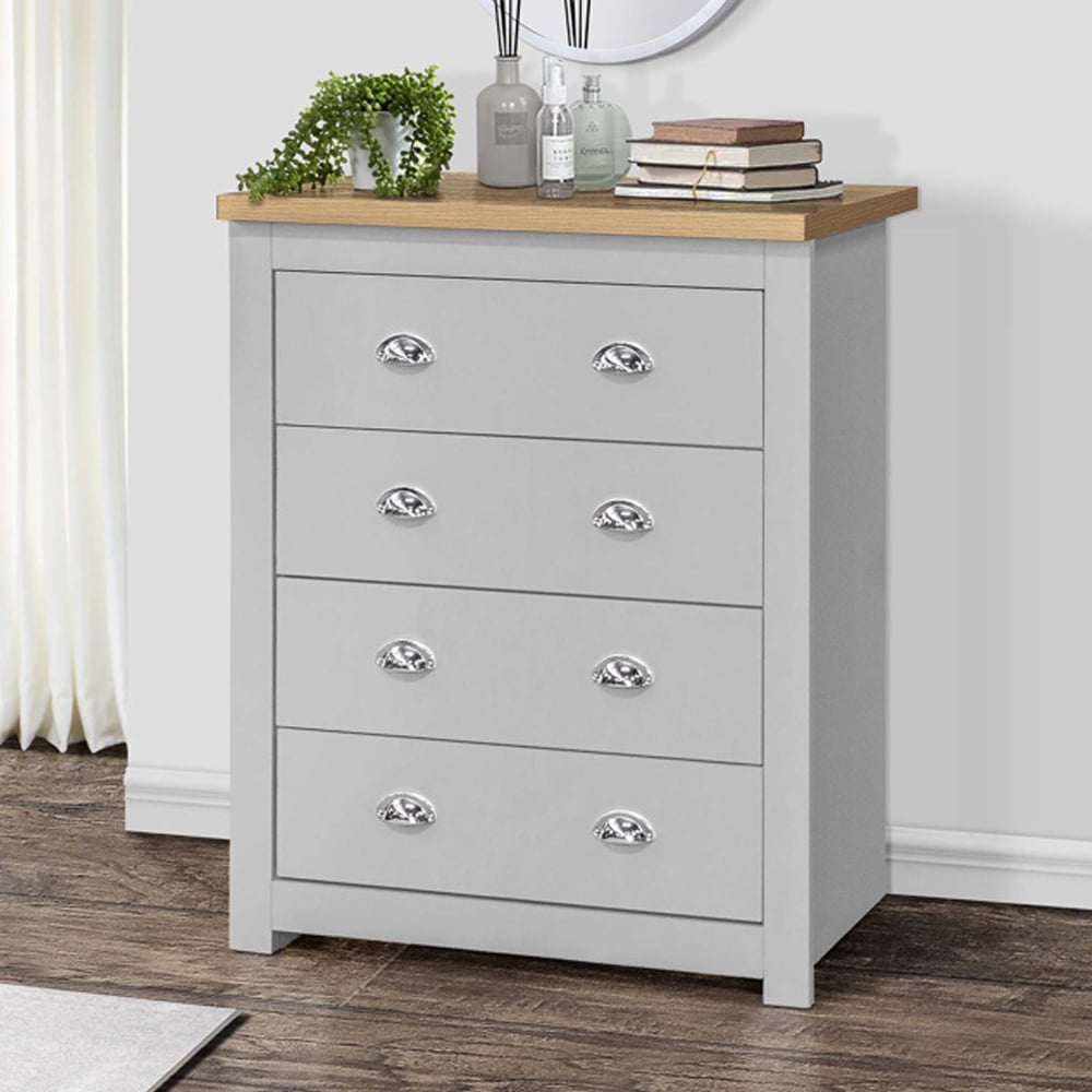 Highland Wooden Chest Of 4 Drawers In Grey And Oak