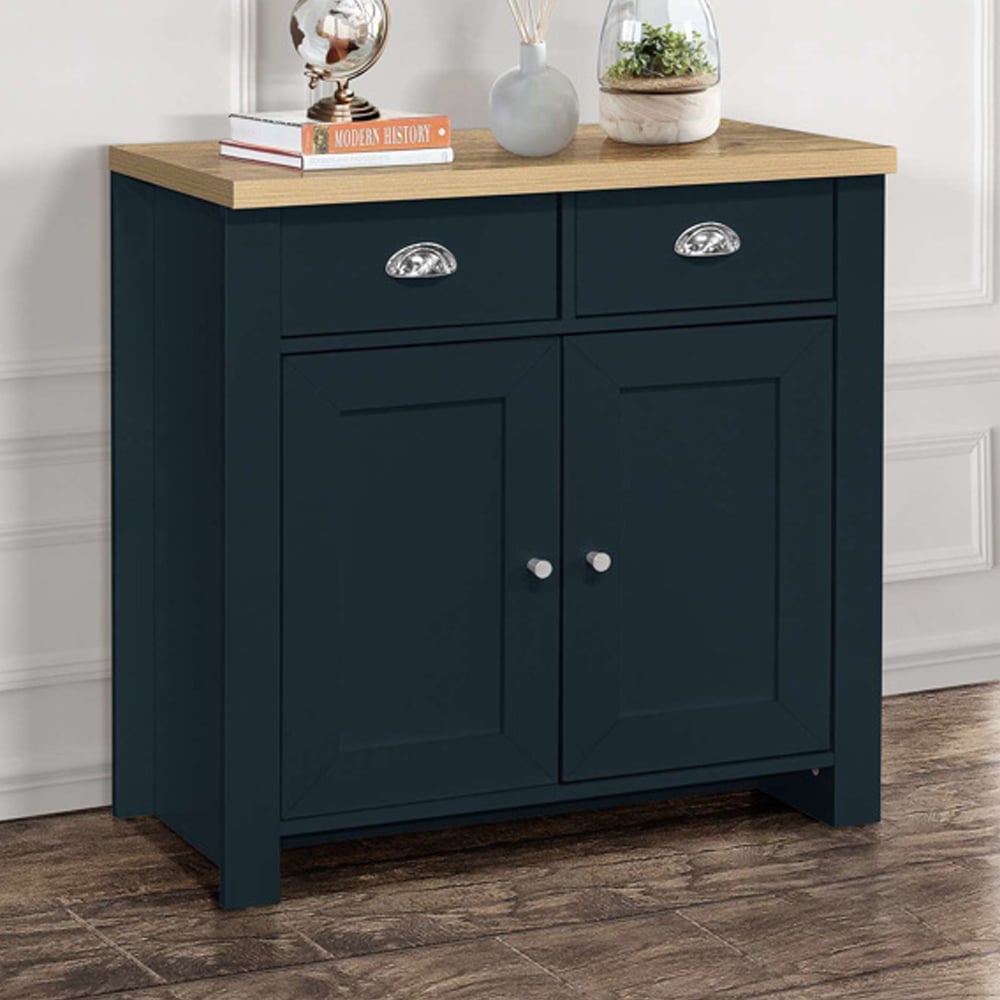 Highland Wooden Sideboard With 2 Doors 2 Drawers In Blue And Oak