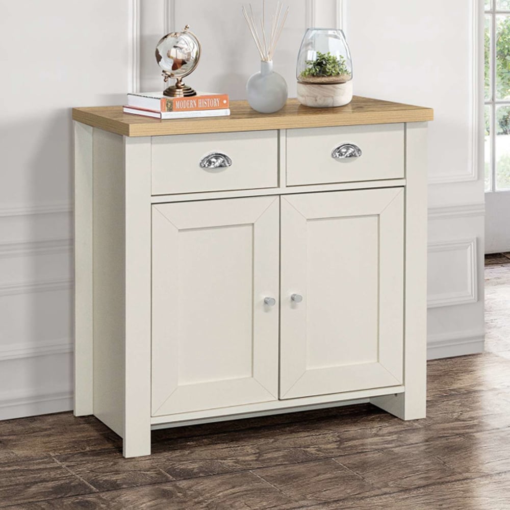 Highland Wooden Sideboard With 2 Doors 2 Drawers In Cream And Oak