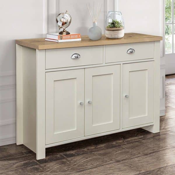 Highland Wooden Sideboard With 3 Doors 2 Drawers In Cream And Oak | Bed Sava