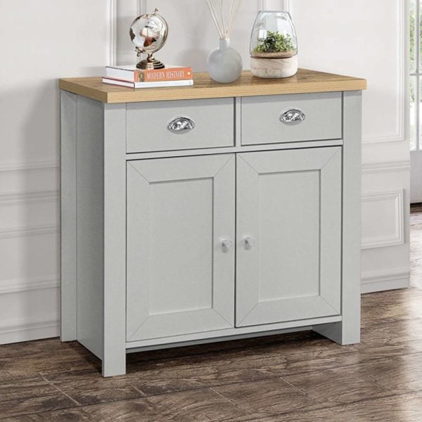 Highland Wooden Sideboard With 2 Doors 2 Drawers In Grey And Oak | Bed Sava