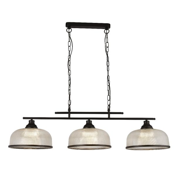 Highworth 3 Light Holophane Glass Shade Pendant Light In Black | Bed Sava