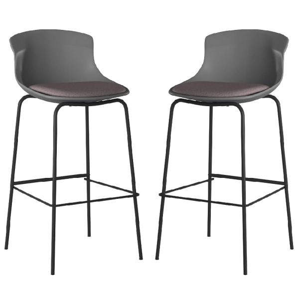 Hinton Grey Plastic Bar Stools With Fabric Seat In Pair | Bed Sava