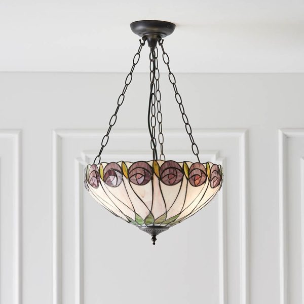 Hinton Tiffany Glass Pendant Ceiling Light In Satin Black | Bed Sava