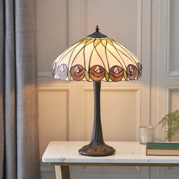 Hinton Tiffany Glass Table Lamp In Black And Multicolour | Bed Sava