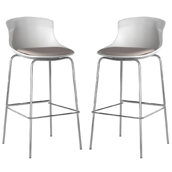 Hinton White Plastic Bar Stools With Fabric Seat In Pair | Bed Sava