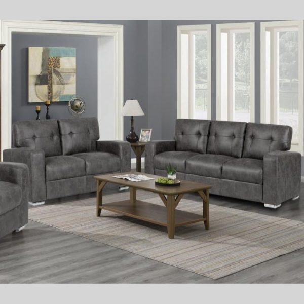 Hobart Fabric 3+2 Seater Sofa Set In Dark Grey | Bed Sava