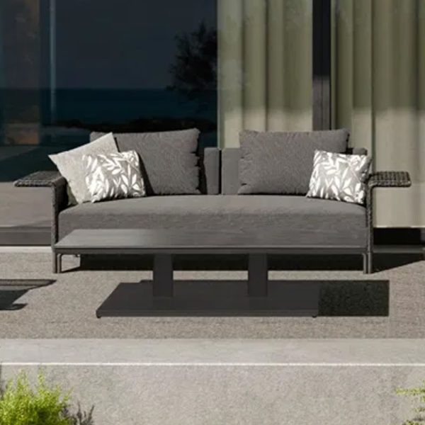 Hobart Fabric Garden 2 Seater Sofa In Graphite And Charcoal | Bed Sava
