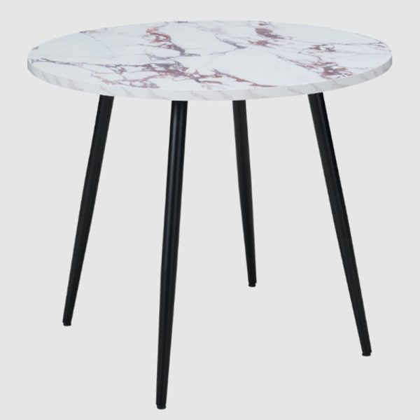 Hobart Wooden Round Dining Table In Violetta Marble Effect | Bed Sava