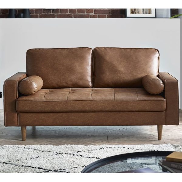 Hobbs Faux Leather 3 Seater Sofa In Brown | Bed Sava