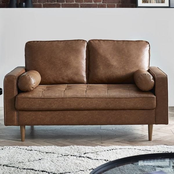 Hobbs Faux Leather 2 Seater Sofa In Brown | Bed Sava