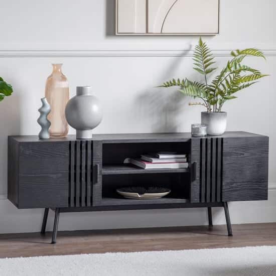 Holien Wooden TV Stand With 2 Doors In Black